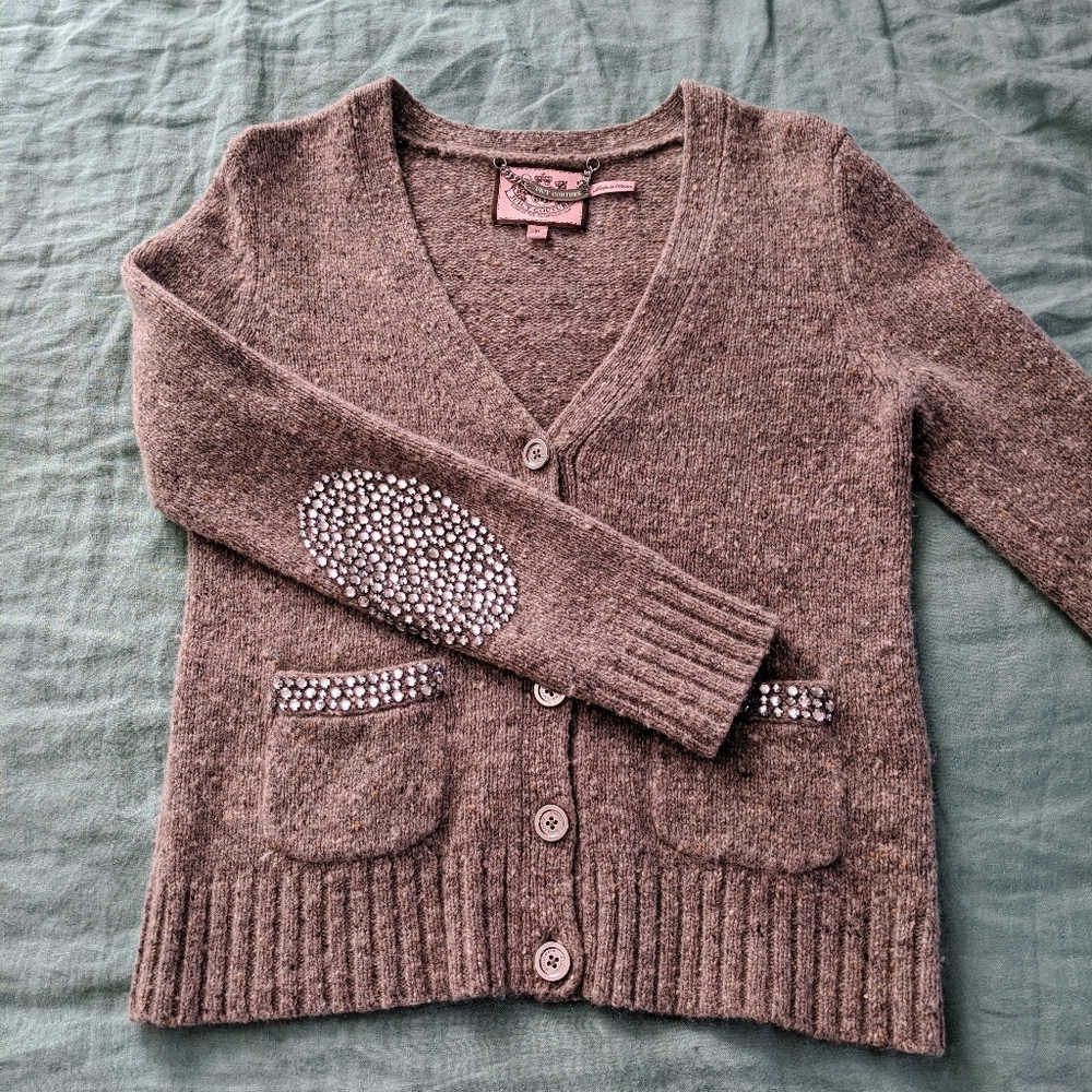 Juicy Couture Gray RhineStone Elbow Cardigan